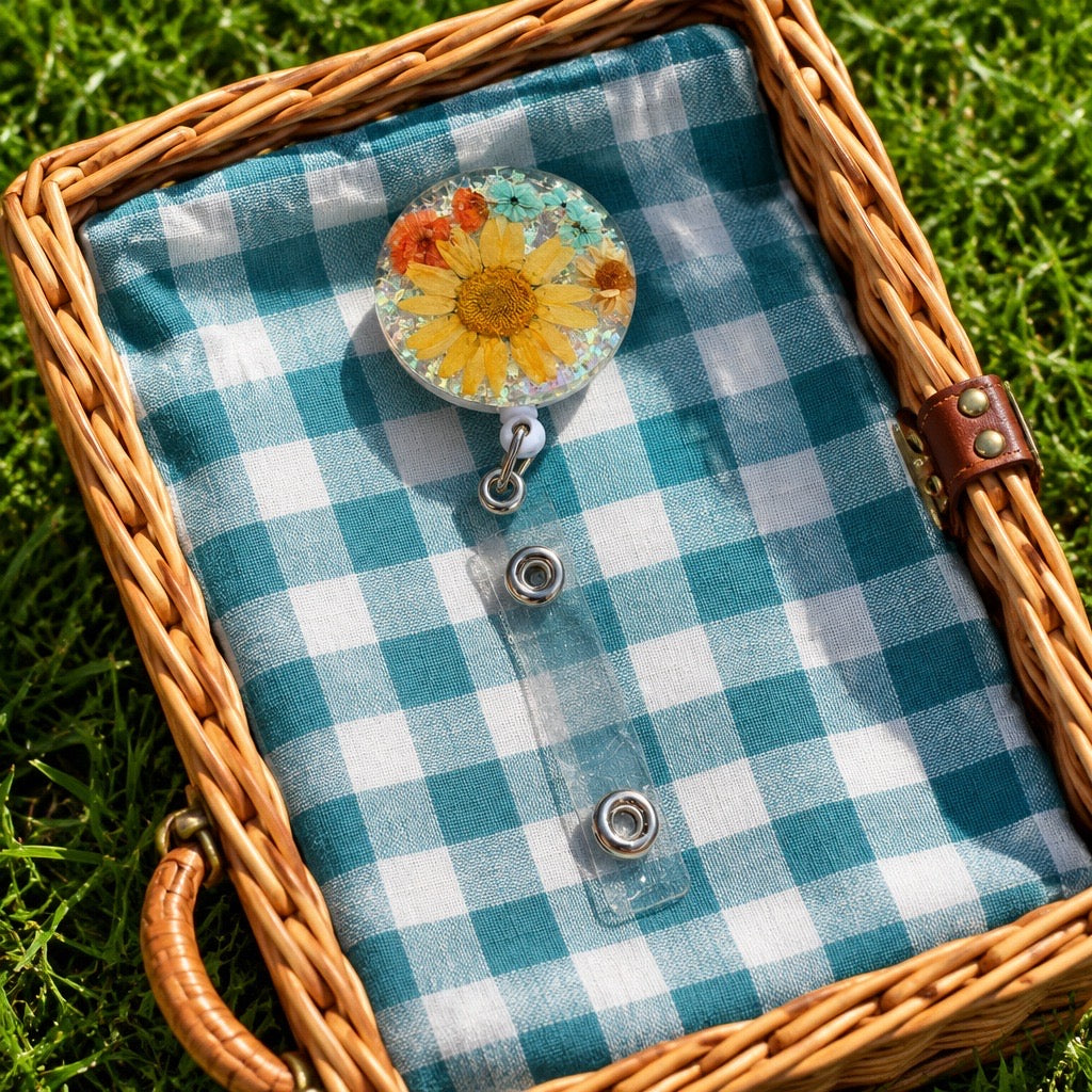 Pressed flower badge reel