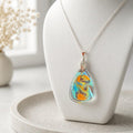 Swirl Resin Pendant Necklace | Teal Orange Handmade Jewelry | Stainless Steel Chain | Wearable Art Gift